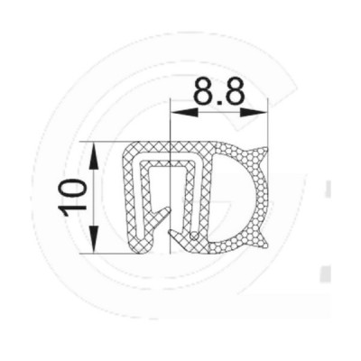 Door seal profile | EPDM | sponge rubber tube side | black | 10 x 8,8 mm | roll 100 meter